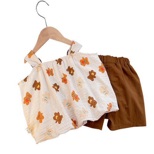 Korean style fashionable baby girl summer suit children's handsome and fashionable leopard print clothes shorts baby vest two-piece set