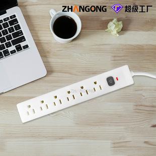 For Cross-Border Overseas Platforms, American Standard Series White Plug-In 6-Position with Switch American Standard 12A Drag Strip American Three-Plug
