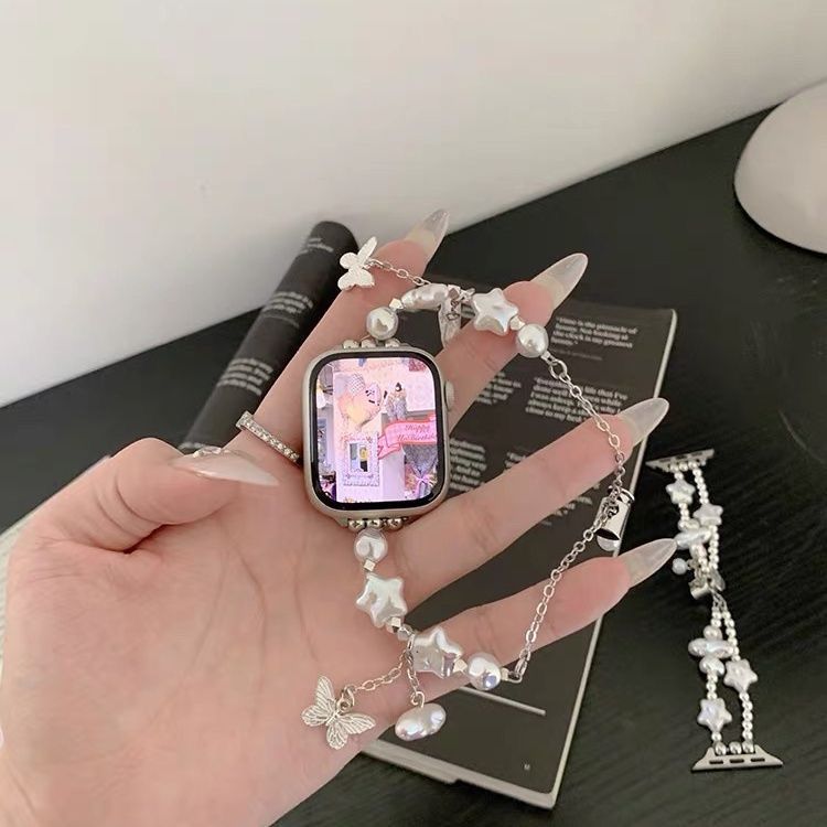 Suitable for Applewatch10 Apple Watch with Laser Star Pearl Butterfly Small Fragrance High-End Watch Strap