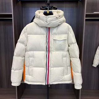 蒙家羽绒服男高品质带帽彩虹条双拉链三色织带加厚保暖情侣外套