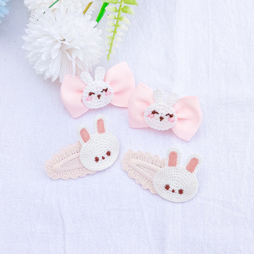 Children's woolen knitted rabbit BB clip, pink gift girl hair accessories, cute rabbit bow full clip