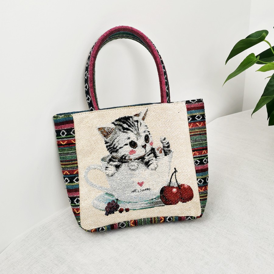 Nuevo retro con Jacquard de oro dorado de doble cara encriptado y engrosado bordado bolso de mano de vela nacional bolso de mano