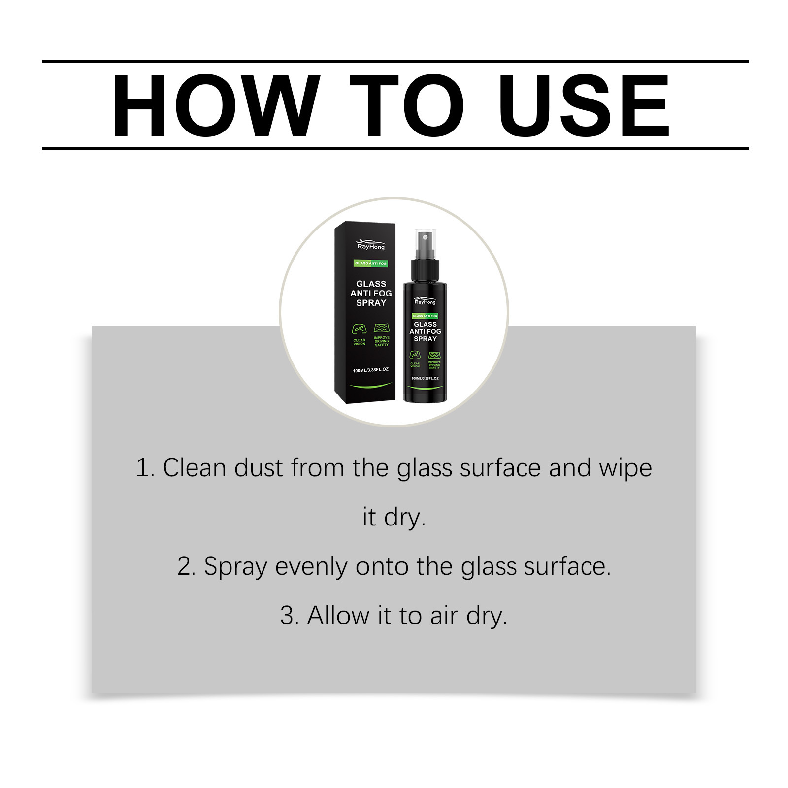 Rayhong Car Glass Anti-Fog Spray, Anti-Fogging Agent for Car Windows, Clear Vision Care Agent for Rearview Mirrors
