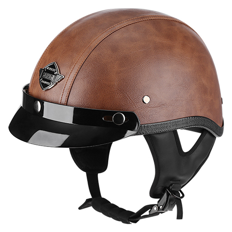 Casco de bicicleta eléctrica JYT estilo retro hecho a mano de cuero PU, medio casco unisex para todas las estaciones