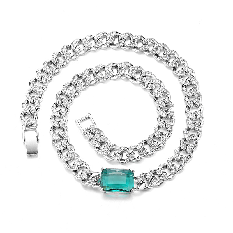 Cuban Chain Necklace Men Personalized Emerald Green Diamond Jewelry_voghion.com