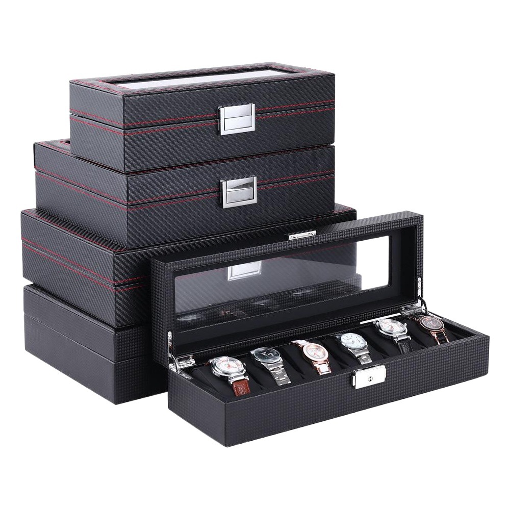 Caja de almacenamiento de reloj de gama alta de fibra de carbono de cuero de PU Caja de almacenamiento de reloj de madera Venta directa de fábrica Spot Spot Hand