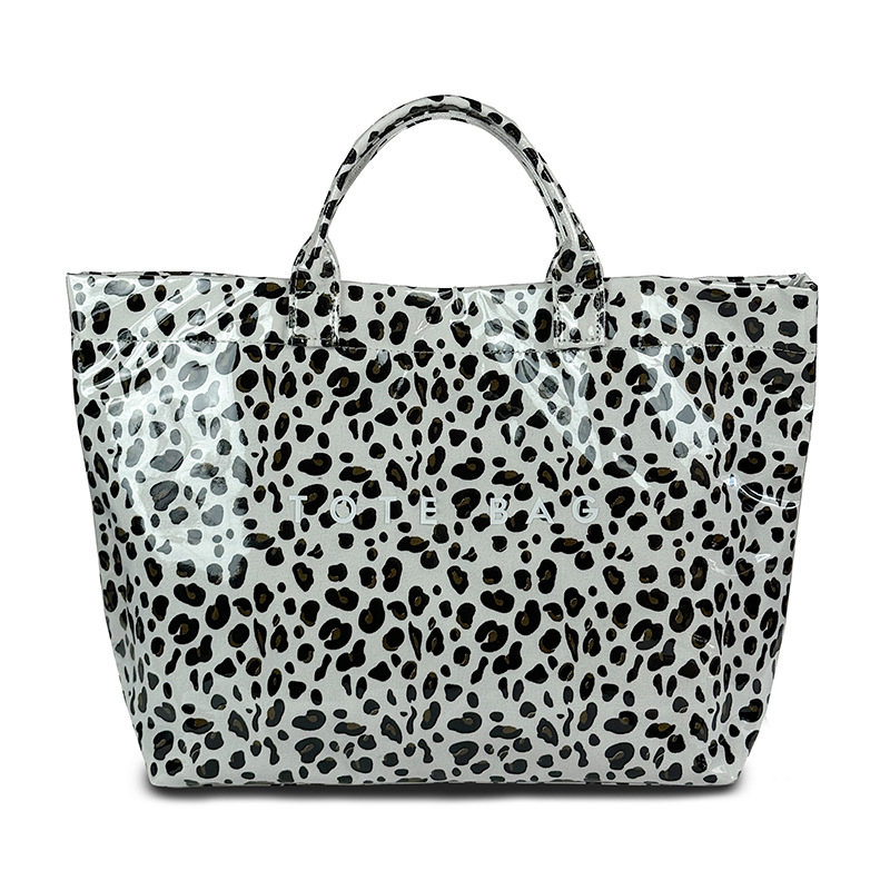 Glossy Leopard Print Large Capacity Shopping Carryall Tote Denim Jeans 39