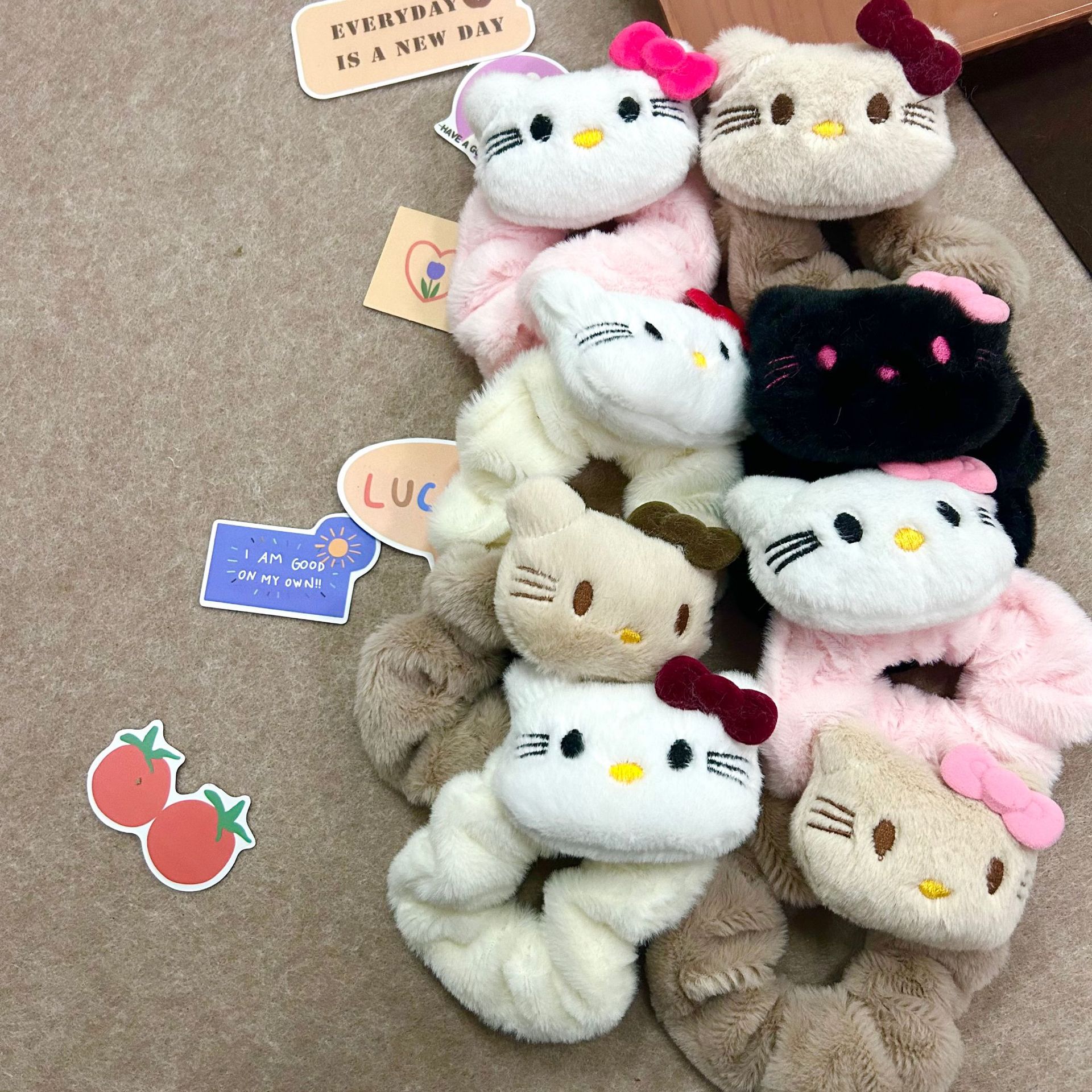 Dulce lindo peluche kt felino círculo de intestino grueso estudiante dulce felina elás negro rosa chica joyería de cabello cabello cabello