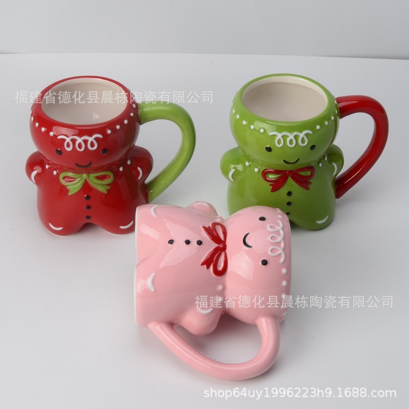 En stock cerámica Navidad hombre taza de pan de jengibre cerámica árbol de Navidad Taza de cerámica panqueque tostada cerámica taza de agua