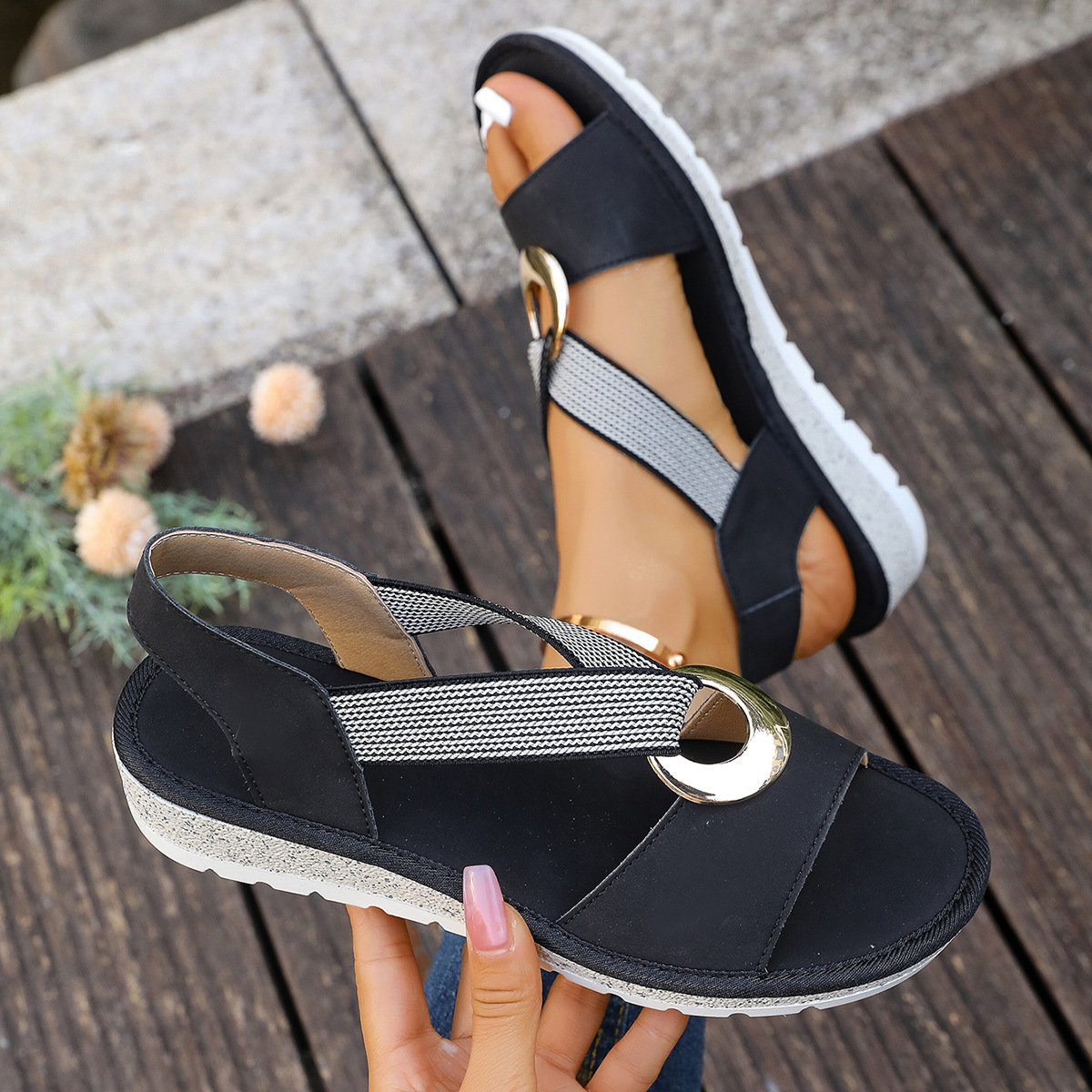 Metal Buckle Hemp Rope Fish-mouth Sandals Women's