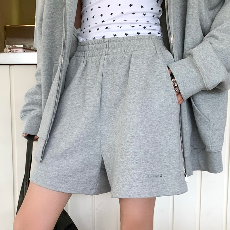 Terry Cotton High-Waisted Slimming Versatile Sports Shorts for Women, New Spring Design with Embroidered Five-Point Pants, Casual Trousers