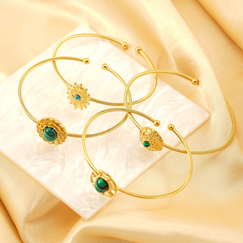 Exquisite Titanium Steel Turquoise Bangle Devil's Eye Gold Plated_voghion.com