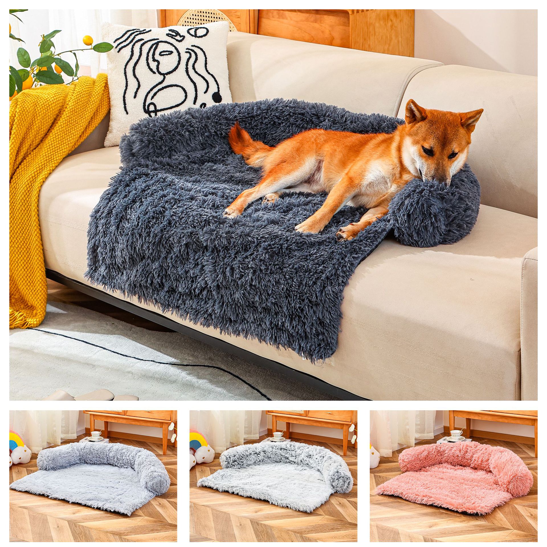 Nido para mascotas de felpa de otoño e invierno, cama para mascotas para perros extraíble y lavable, cómodo para dormir en invierno, fondo de color sólido, antideslizante