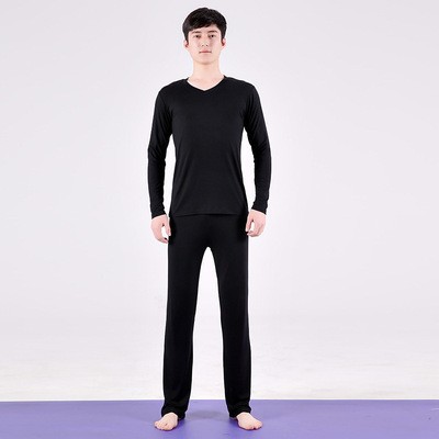 Men's black V-neck long sleeve straight pants