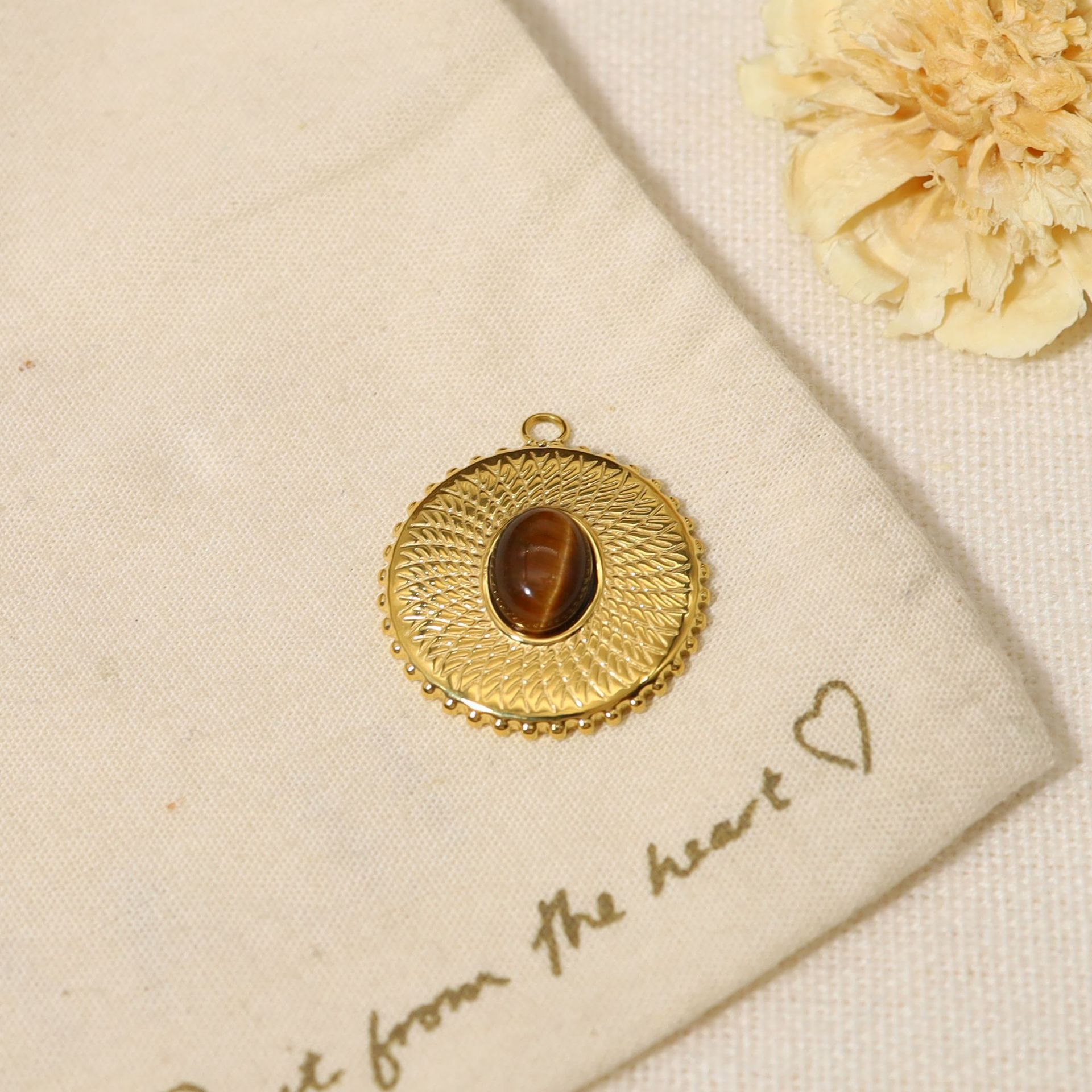 DIY colgante de piedra natural accesorios 18K chapado al vacío collar de acero de titanio pendientes productos semiacabados accesorios fábrica al por mayor