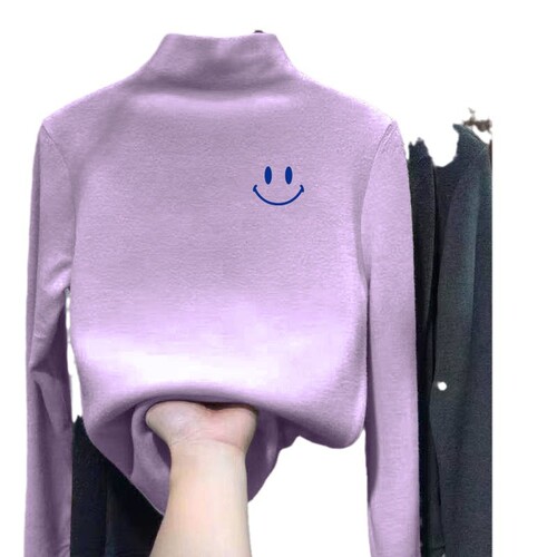 Women's Base Layer Top New Autumn/Winter Thick Medium and Large Children Long Sleeve Fleece Thick Half High Collar Stylish Top