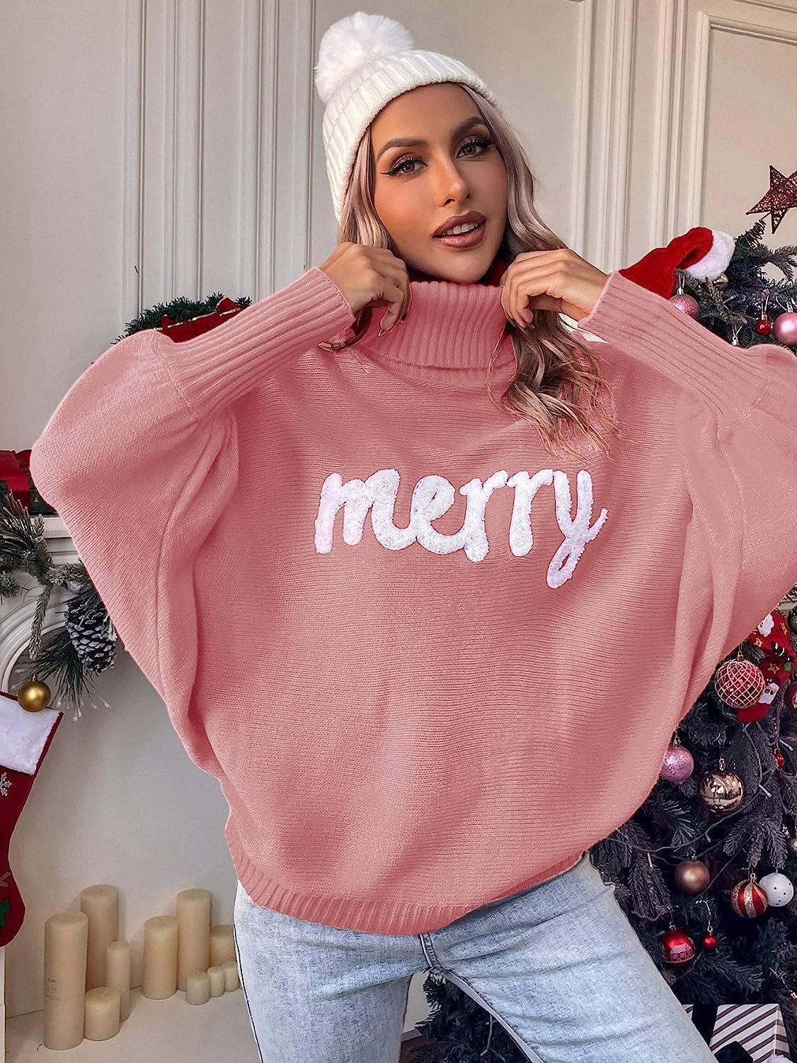 350g Weight Long Sleeve Sleeve Length Pullovers Placket Type Batwing Sleeve Sleeve Type Polyester, Polyacrylonitrile Fiber Fabric Type Long Top Length Sweater Tops Type Daily Occasion Turtleneck Neckline Loose Fit Type Christmas Festival Letter Pattern Winter, Autumn Season Women's Gender Embroidery Design Streetwear Style Wholesale Women's Streetwear Letter Long Sleeve Embroidery Sweaters & Cardigans 21