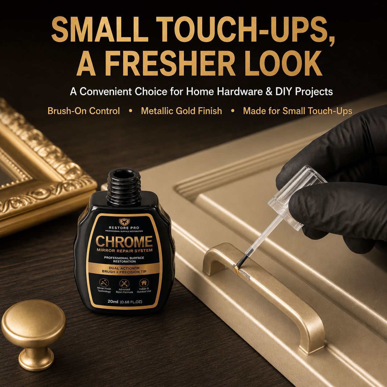 Cross-border gold chrome repair paint, scratch repair liquid for hardware handles, dual-head integrated metal renovation and color restoration oil