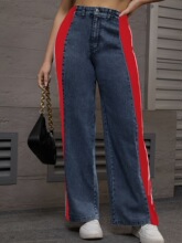 B 9581L Fashion Patchwork Three Stripes Wide Leg Jeans ƴ��