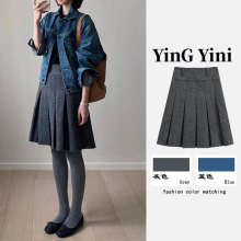 复古港味毛呢百褶半身裙女秋冬百搭小个子显瘦压褶高腰a字中裙子