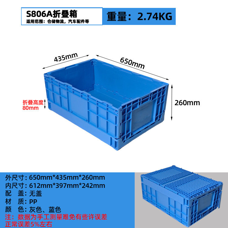 Caja logística plegable de plástico rectangular gris / azul con cubierta de la UE Caja de transporte de almacenamiento de transferencia de plástico