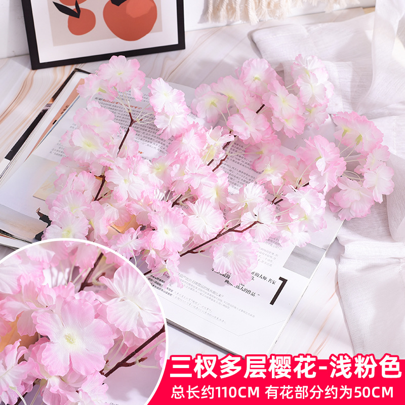 Simulación de flores de cerezo flor de plástico decoración flor falsa caña ingeniería paisajística al por mayor cifrado árbol de cerezo flores de seda de techo artificial