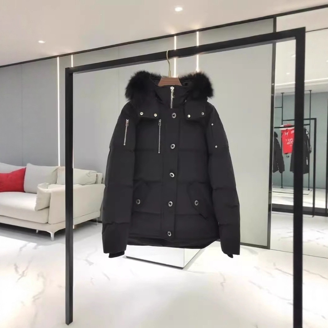Unisex Moose Down Hooded Jacket with Fox Fur 3Q  #05   #06