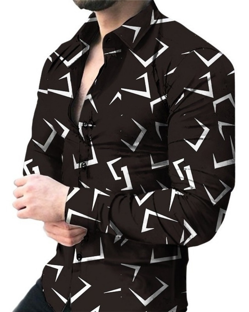 Comercio exterior transfronterizo nuevos hombres 3D impresión europea y americana casual calle moda impresión digital camisa de manga larga camisa delgada de los hombres