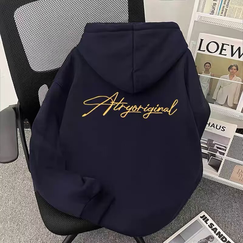 2025 Autumn and Winter New Fashion Hooded Sweatshirt Men's Velvet Thickeneded American Heavy Hoodie Loose Top