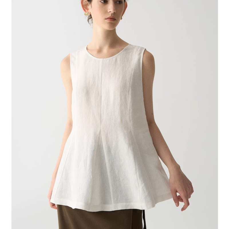 Moofeel French-Style Cotton and Linen Shirt 2026 Summer New Style Waist-Cinching Round Neck Sleeveless Unique Linen Top Moofeel French-Style Cotton and Linen Shirt 2026 Summer New Style Waist-Cinching Round Neck Sleeveless Unique Linen Top