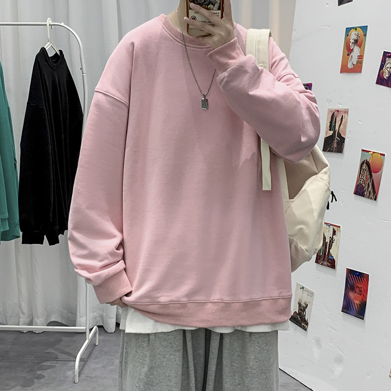 Felpa con cappuccio da uomo 2023 Primavera e autunno Trendy Solid Candy con spalle scoperte Camicia girocollo girocollo Top_voghion.com