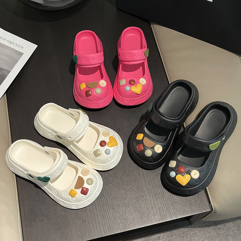 Women's Summer Outer Wear 2023 New Non-Slip Height-Increasing Mary Jane DIY Hole Shoes Covered Head Sandals for Summer