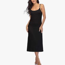 莫代尔长款吊带连衣裙,基本款可调节细肩带打底裙柔软园领睡衣裙
