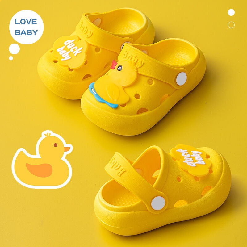 Children's Non-Slip Slippers for Boys and Girls, Toddler Clogs, Quick-Dry Breathable Yellow Duck Closed-Back Sandals