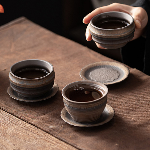 Rough pottery gilt tea cup ceramic Kung Fu tea set tea cup Pu'er single cup master cup personal cup handmade small tea bowl