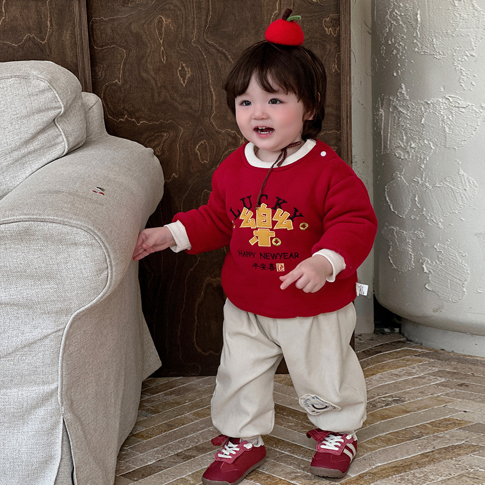 2024 nuevo estilo de invierno bebé gas extranjero seguro y rico bebé grueso cálido cómodo y suave traje de suéter de salida