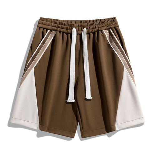 Summer New Trend Casual Matchable Striped Straight Wide Leg Pants Men Knit Fashion Loose Sports Shorts