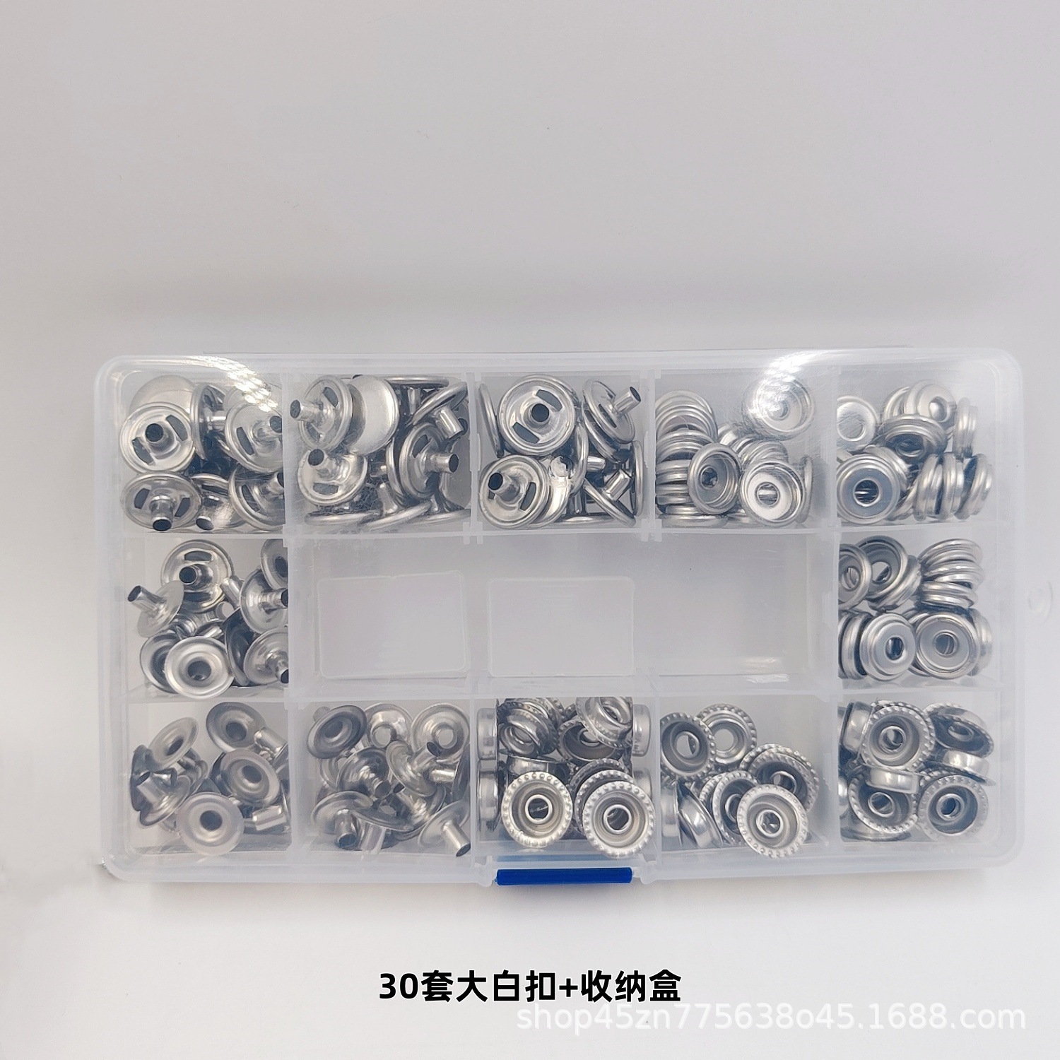 Inventario al por mayor de metal cuatro cierre conjunto de herramientas de instalación lona de tienda 201 botones de acero inoxidable botones blancos