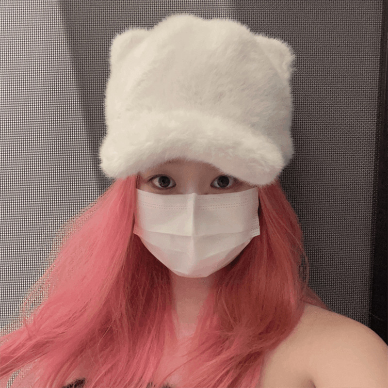 Otoño e invierno gorra de peluche de gato lindo con cola gorra gorra de pato gorra de peluche de invierno mujer gorra de peluche de invierno fría gorra de calor