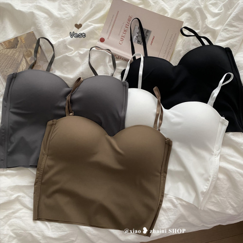 Ice silk sports hot girl Hong Kong style small camisole women's inner wear with breast pads to wear beautiful back short Thai niche tops