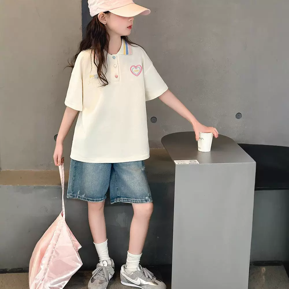 夏季新款中大女童短袖Polo衫女孩洋气翻领t恤休闲童装儿童上衣潮