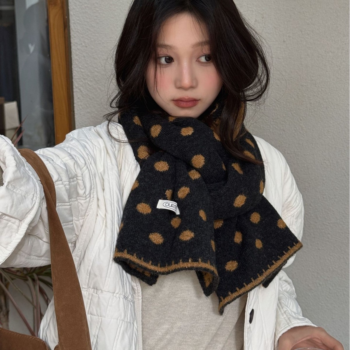 Maillard Color Polka Dot Scarf for Women Autumn and Winter 2025 New Cold Wind High-End Warm Student Knitted Scarf