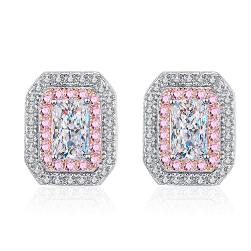 925 sterling silver earrings for women emerald radiant cut moissanite earrings plated with pt950 gold points rose gold