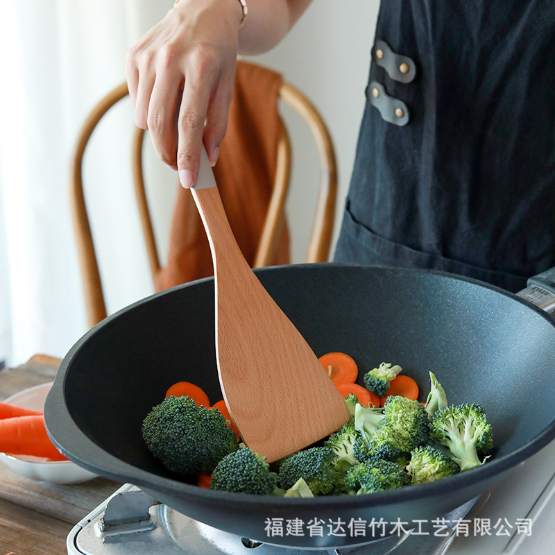 Espátula de madera olla antiadherente espátula especial de madera mango largo pala de cocina al por mayor hogar de madera utensilios de cocina traje letras generación