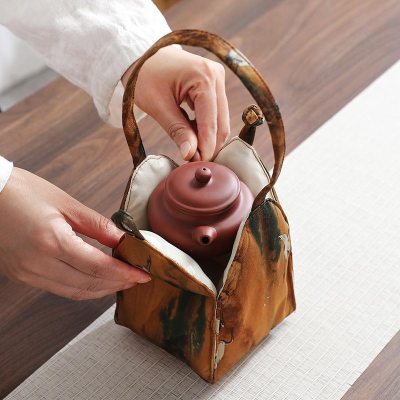 Juego de té bolsa de almacenamiento portátil de viaje Xiangyun juego de té de hilo bolsa de taza de té bolsa engrosada sola taza bolsa taza de té de la olla