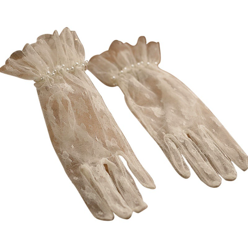 Свадебные перчатки свадебные винтажные кружевные с бантом, короткая сетка, высококачественное жемчужное платье, дорожная ракетка, Красивые перчатки