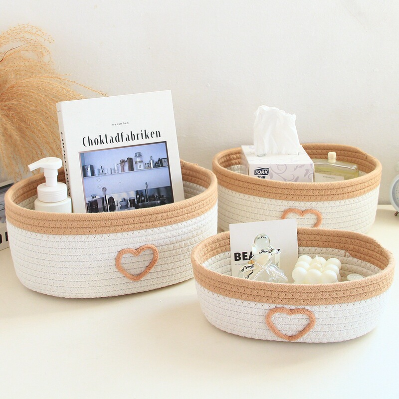 Woven Storage Basket Desktop Storage Box Small Basket Bedside Bedside Small Sundry Storage Box Cute Retro Handmade