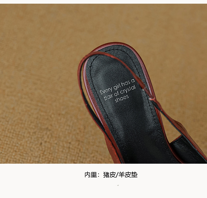 Sandal cao gót nữ mũi nhọn hở gót, da cừu, phong cách Hàn Quốc đơn giản — đen chi tiết 17