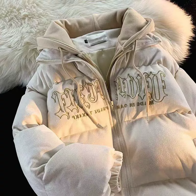 Оверсайз пуховик с капюшоном в стиле tide, с вышивкой букв, унисекс, хаки