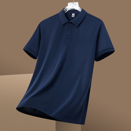 Summer Ice Silk Polo Shirt Short Sleeve Men's Casual Luxury Collared Sport Solid Color Top Men's T-Shirt
